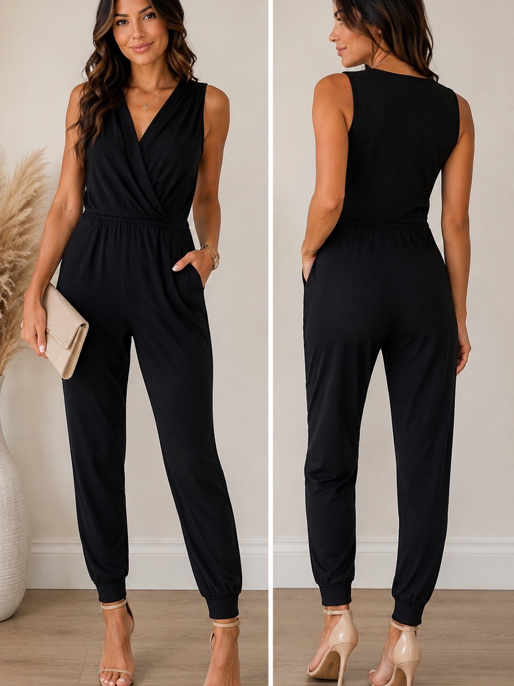 Tahari Black Sleeveless Draped Jumpsuit Size Medium